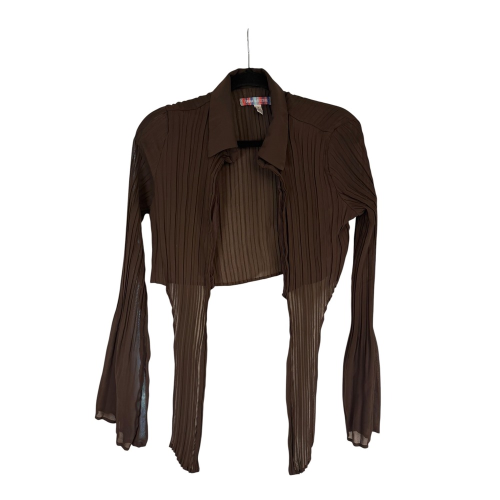 Urban Outfitters Brown Pleated Cropped Sheer Cardigan Tie Front Top Small